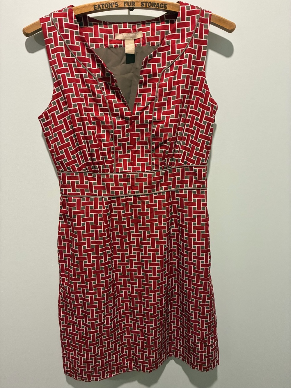 Banana Republic Red and Taupe Geometric Sleeveless Sheath Dress Size 4